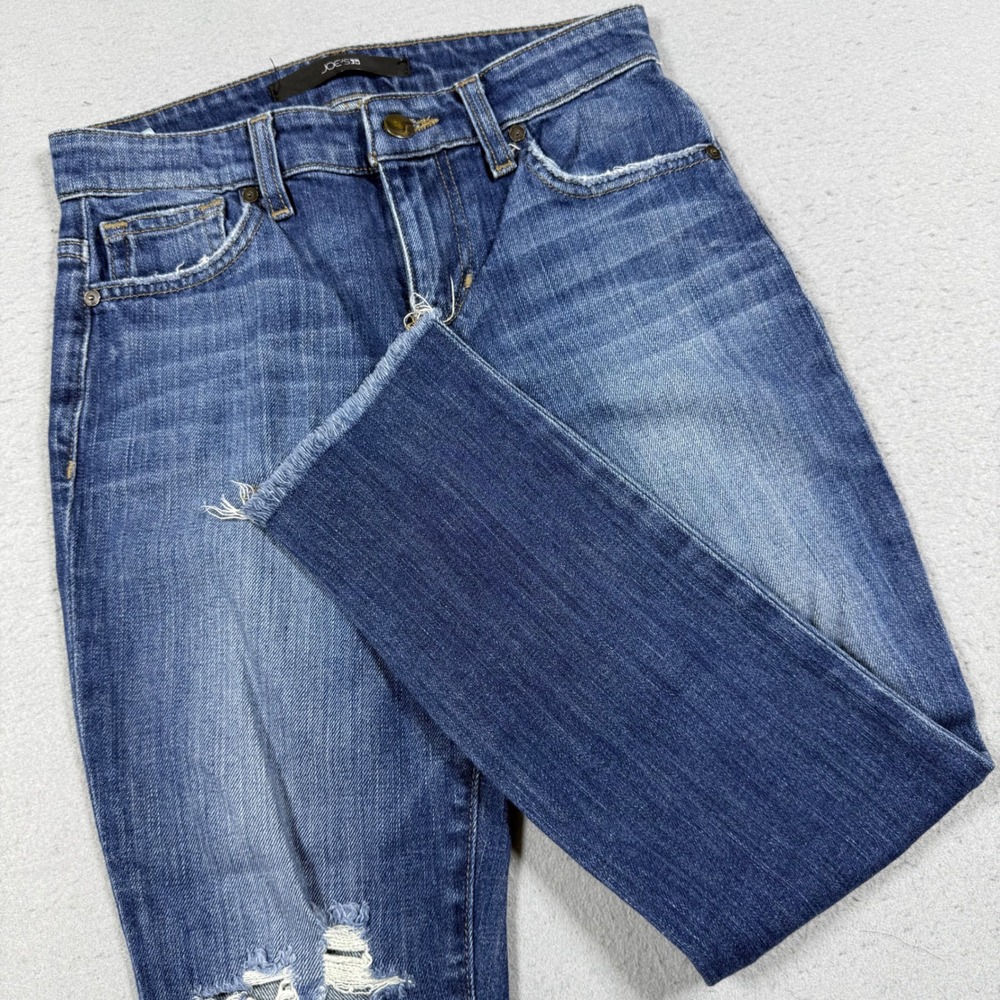 Joes‎ Jeans Womens 24 Distressed Raw Hem Skinny Ankle Jeans Medium Wash Blue